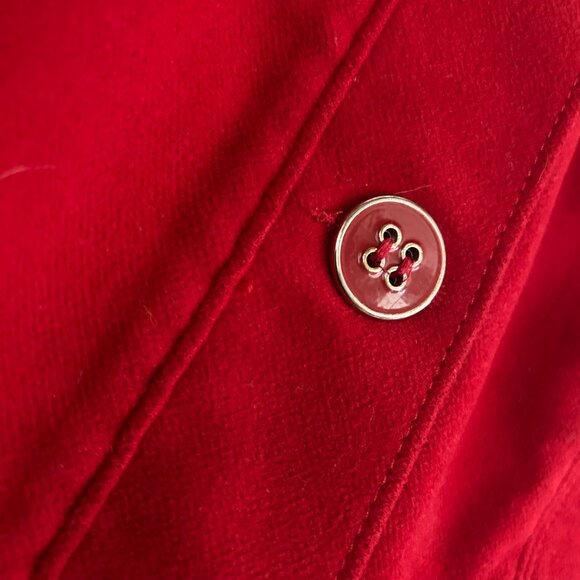 Per Una Cherry Red Winter Coat Sz 14 Brushed Velvet Preppy Satin Twee 3/4 Bold - Picture 6 of 13